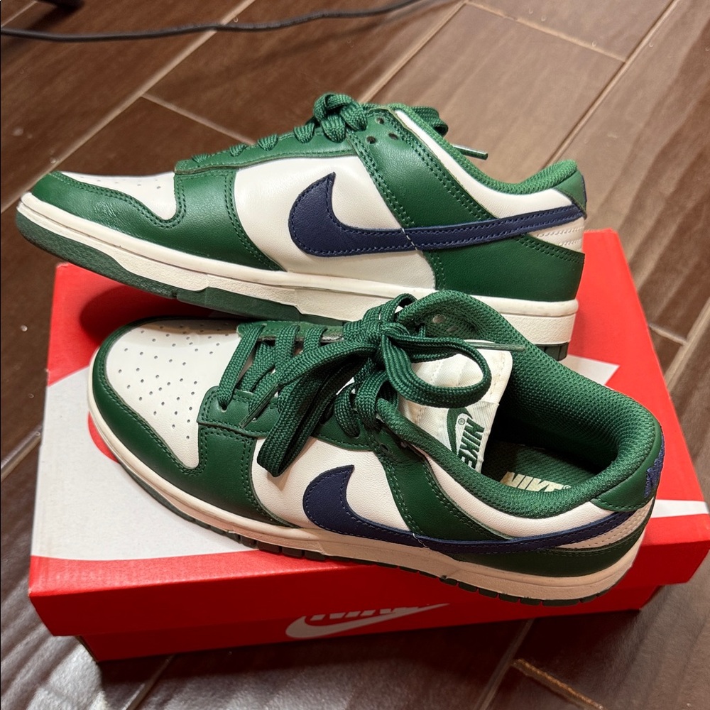 Nike Green and White Sneakers with Blue Swoosh
